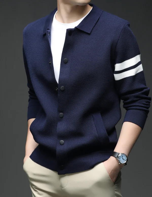 High End Brand Striped Knitted Men's Cardigan Trend Bestselling Comfort Pocket New Luxury Lapel Unique Button Jacket Casual Coat