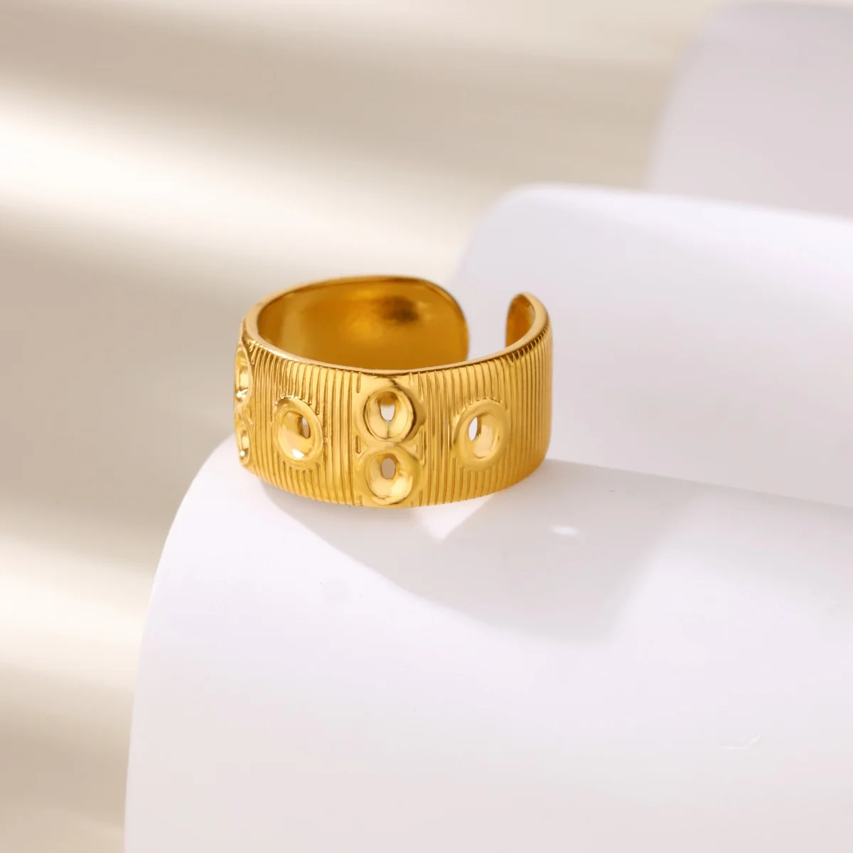 Stainless Steel Layered Rings for Women Open Adjustable Gold Color Geometric Textured Ring Aesthetic Wedding Waterproof Jewelry - Image 6