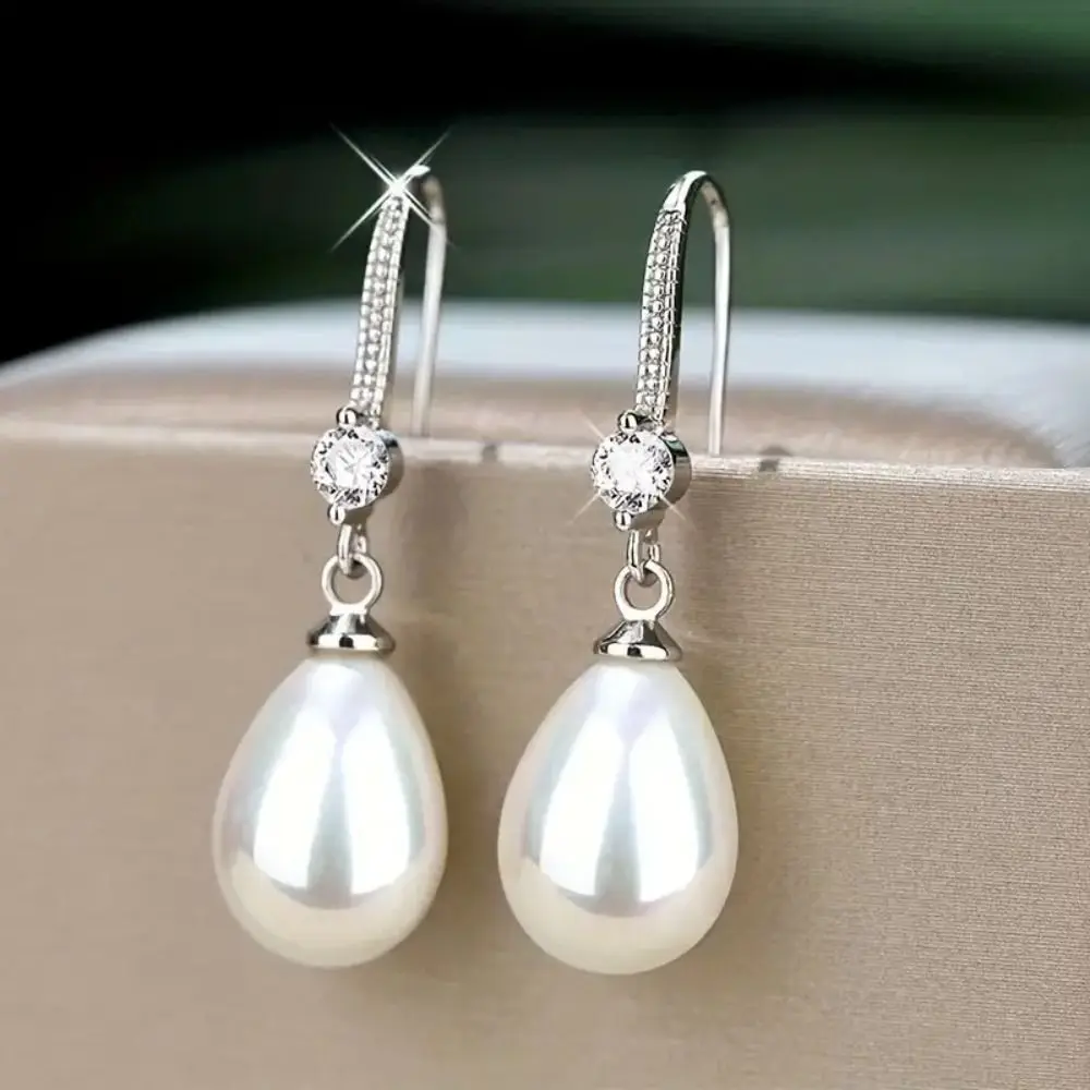 New Temperament Simple Water Drop Shape Simulation Freshwater Pearl Shell Beads Drop Earrings - Image 13
