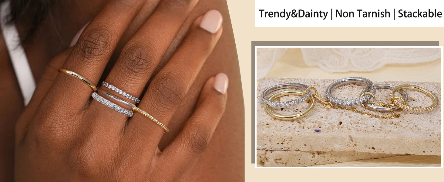 5pcs Gold Plated Linked Chain Stackable Rings for Women Statement Cubic Zirconia Interlocking Rings Multi-Link Connected Jewelry - Image 10