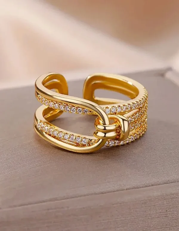Luxury Double Layers Zircon Rings for Women Gold Plated Opening Stainless Steel Ring 2023 Trend Aesthetic Party Wedding Jewelry