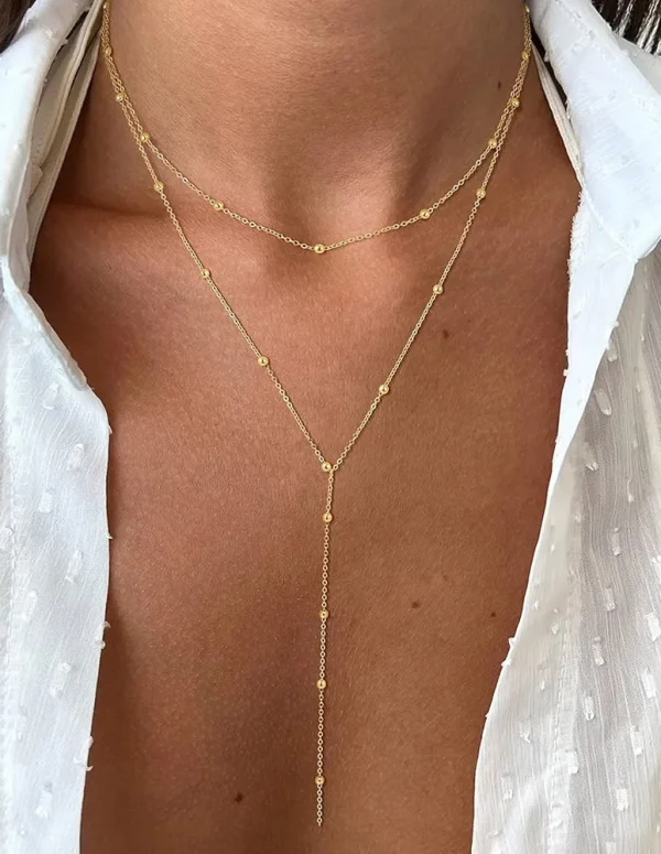 Stainless Steel Lariat Necklace Gold Plated, Dainty Long Necklace Laryered Necklaces For Women Girls, Y Shape Drop Pendant