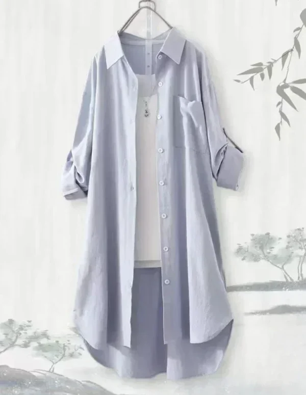 Plus Size Women Simple Long Sleeve Blouse Chic Korean Style Loose Fit Breathable Shirt Casual Autumn Solid Color Midi Tunic Tops