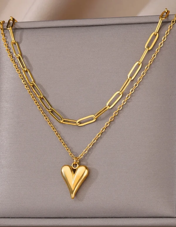 316L Stainless Steel Multilayer Heart Necklace For Women Girls Goth Gold Color Clavicle Chain Charm Choker Jewelry Birthday Gift