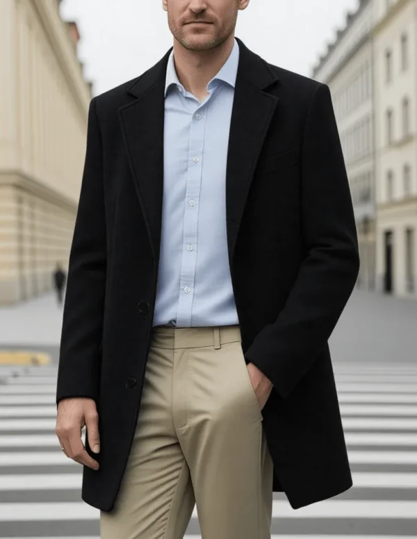 Korean & Japanese Inspired Single-Button Windbreaker, Pure Color Street Style Jacket for Men - Casual Fashion Coat