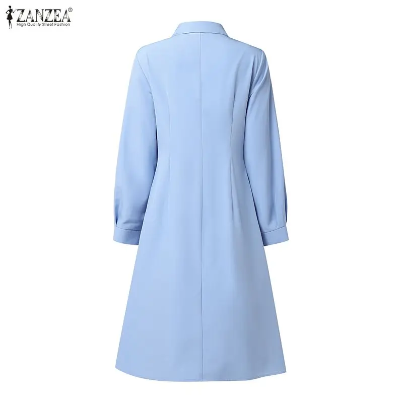 2026 ZANZEA Women Elegant Lapel Neck Long Sleeve Dress Spring Office Dresses Stylish A Line Waisted Party Sundress Holiday Robe - Image 18