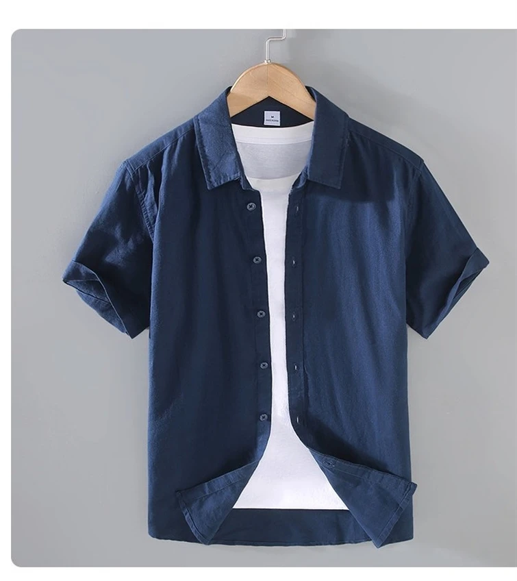 Men's Cotton Linen Short-Sleeved Shirt Summer Streetwear Plain Color Stand Collar Casual Beach Style plus Size M-3XL - Image 23