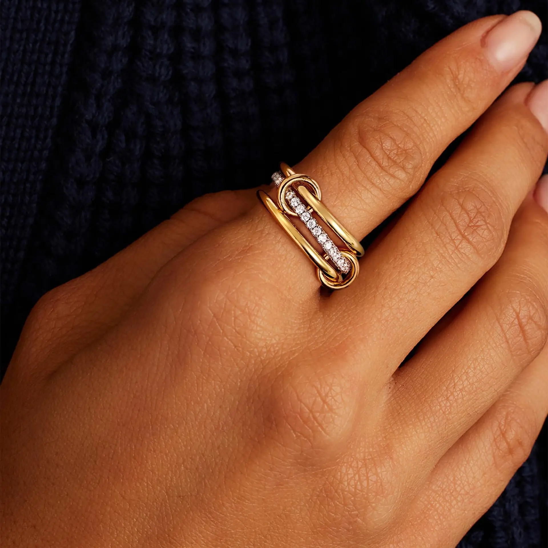 LATS Two-Color Three-Ring 14K Gold Plating Copper Ring for Women Ins Style Stacking Jewelry Fashion Accessories - Image 6