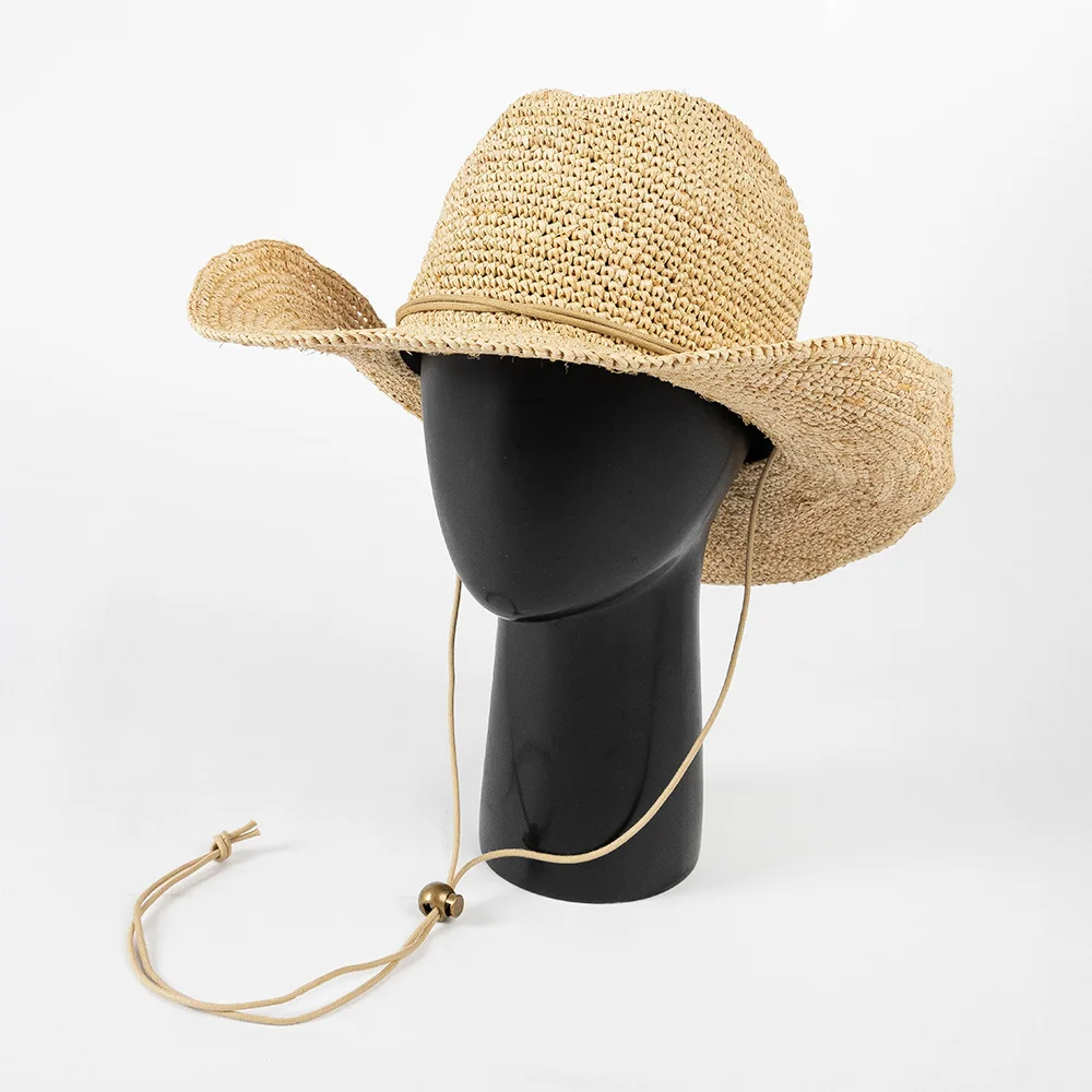 Ins Hand-crocheted Natural Raffia Straw Sun Hats Cowboy Hat for Women Men Summer Wide Brim Panama Outdoor Breathable Beach Caps - Image 23