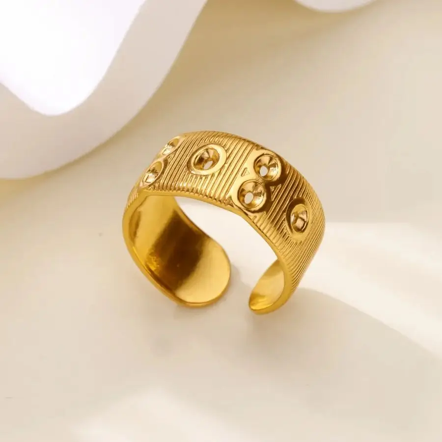 Stainless Steel Layered Rings for Women Open Adjustable Gold Color Geometric Textured Ring Aesthetic Wedding Waterproof Jewelry - Image 4