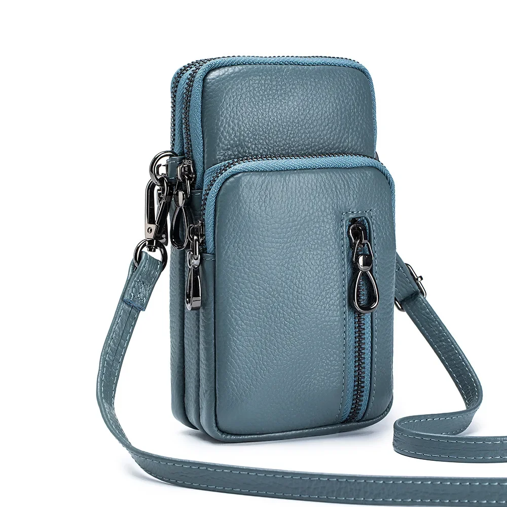 Lightweight Crossbody Messenger Bag, Women's Cow Leather Small Shoulder Purse, Multi Compartment Pocket, Vertical Phone Bag - Image 8