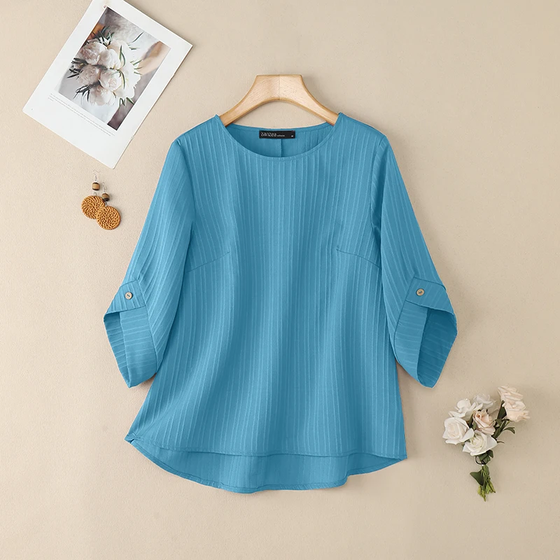 ZANZEA Elegant Blusas Women Autumn Solid Color Blouse 2025 Stylish O Neck Tops Fashion 3/4 Lantern Sleeve Casual Loose Tunics - Image 18