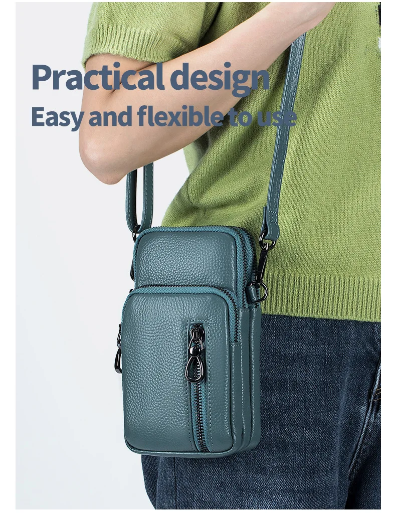 Lightweight Crossbody Messenger Bag, Women's Cow Leather Small Shoulder Purse, Multi Compartment Pocket, Vertical Phone Bag - Image 18