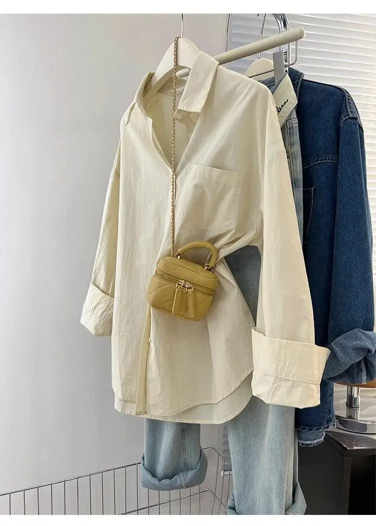 Solid Color Long Sleeve Women's Shirt with Pocket Loose Button Up Casual Blouse Woman 2026 New Spring Summer All-Match Shirt Top - Image 29