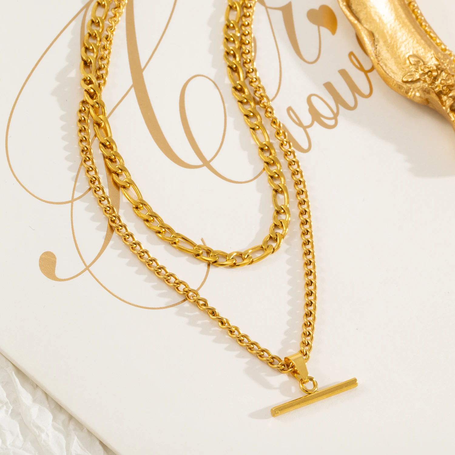 Layered Necklace for Women Minimalist Stackable - 18K Gold Plated Stainless Steel Hypoallergenic Elegant Double Chain Jewelry - Image 8