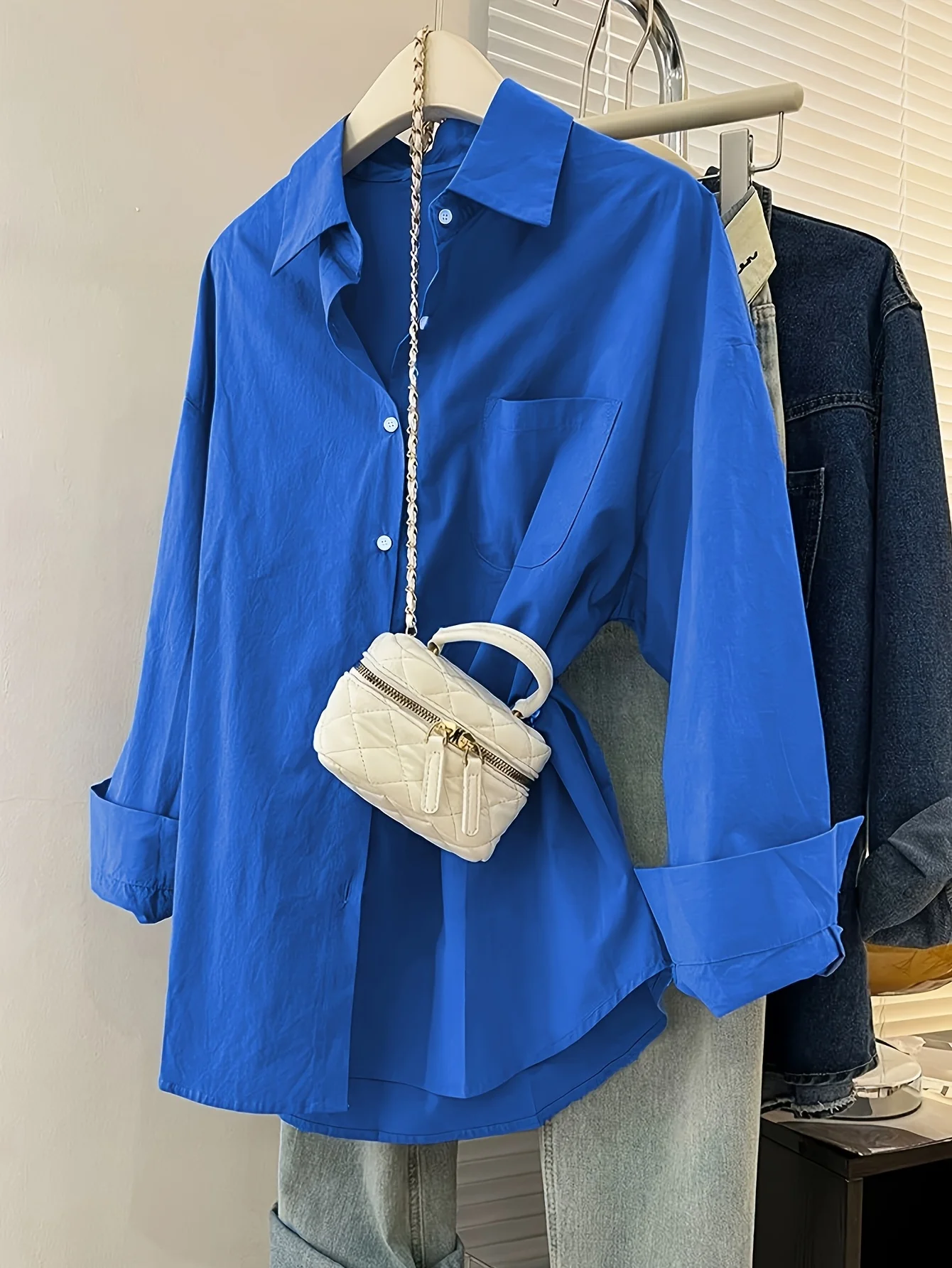 Solid Color Long Sleeve Women's Shirt with Pocket Loose Button Up Casual Blouse Woman 2026 New Spring Summer All-Match Shirt Top