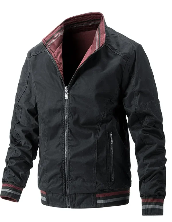 Men's Double-Sided Wear Busin Coat Spring Autumn Cotton Casual Jaet Busin Sle V-Ne Zipper ket Wear-resistant