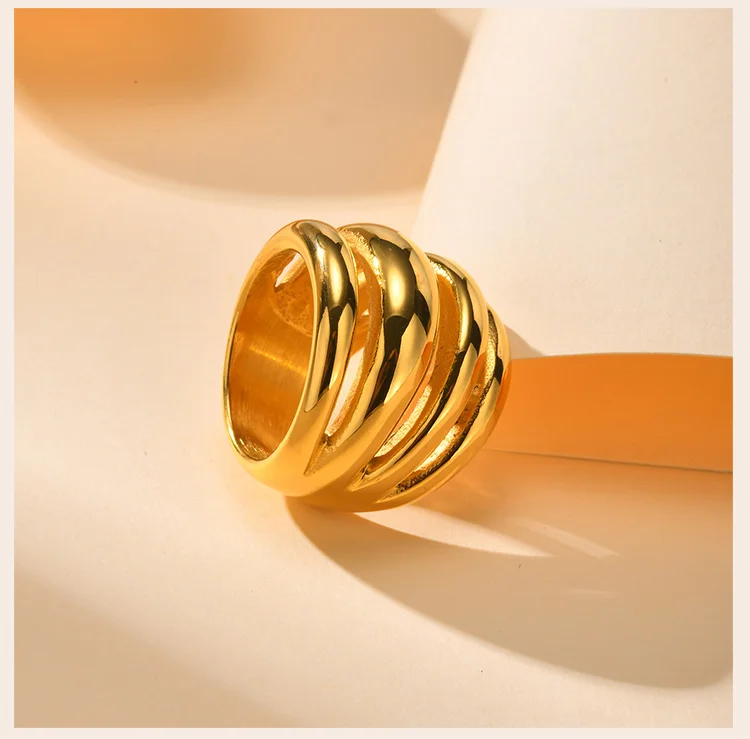 Multilayer Chunky Ring Stainless Steel 18k Gold Plated, Chunky Minimalist Simple Rings Fashion Gift for Women - Image 14