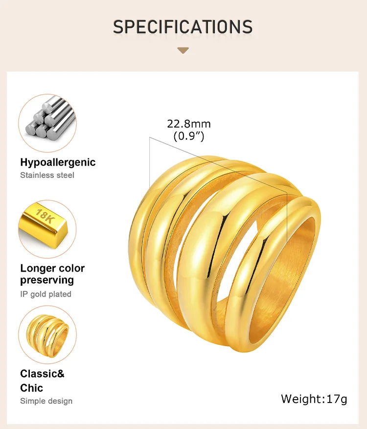 Multilayer Chunky Ring Stainless Steel 18k Gold Plated, Chunky Minimalist Simple Rings Fashion Gift for Women - Image 11