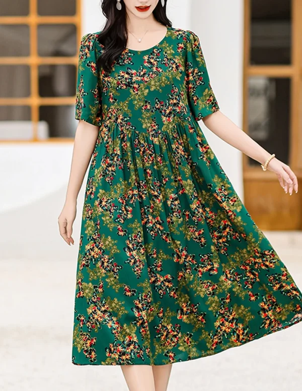 New 2025 Summer Dress For Women Plus Size Dress Casual Short Sleeve Boho Vintage Print Long Maxi Dress Beach Women Clothing