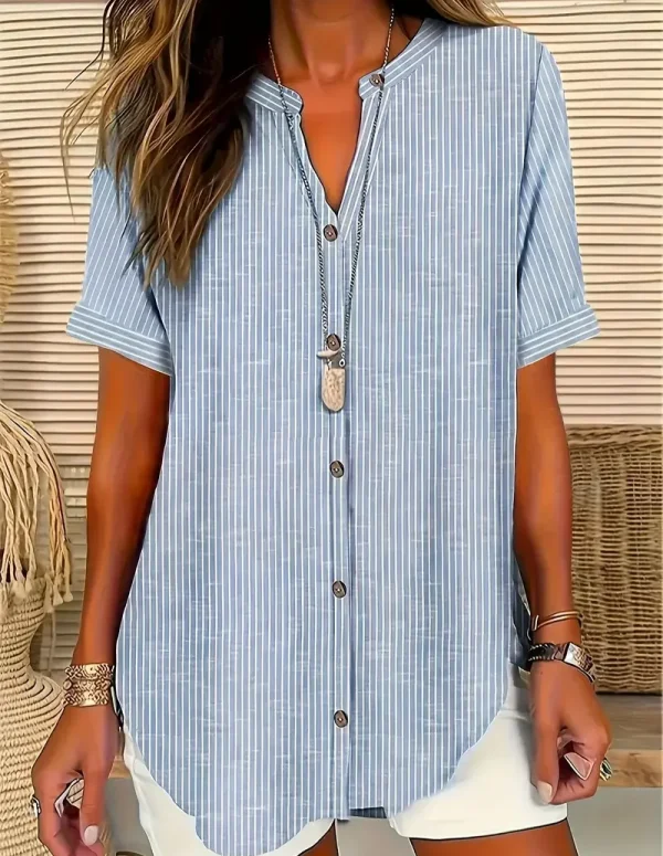 Plus Size 1XL-5XL New Women's Fashion Print Button Decor Blouse Short Sleeved Shirt Simple Casual Loose Shirt Top