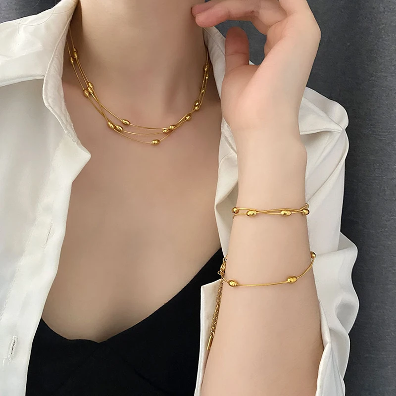 EILIECK 316L Stainless Steel Metal Multilayer Chain Necklace For Women Fashion 18K Gold Plated Collar Waterproof Jewelry Gift - Image 24