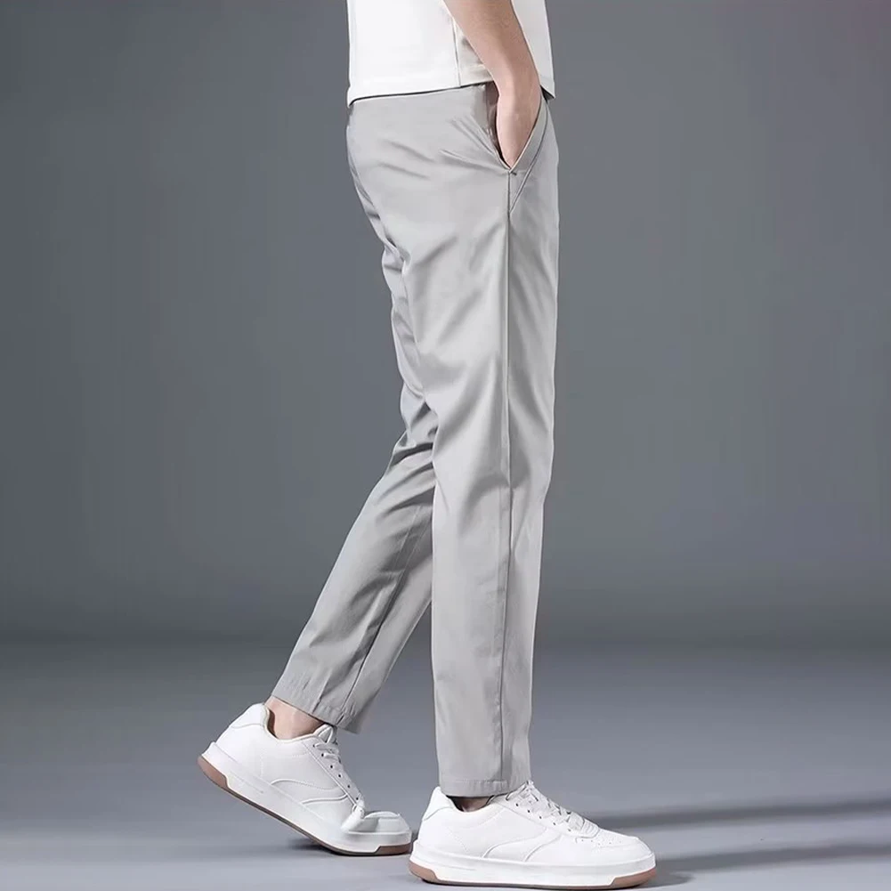 Summer Men's Slim Fit Thin Chino Pant Casual Flat Front Flex Classic Full Pants Middle Waist Man Trousers - Image 16