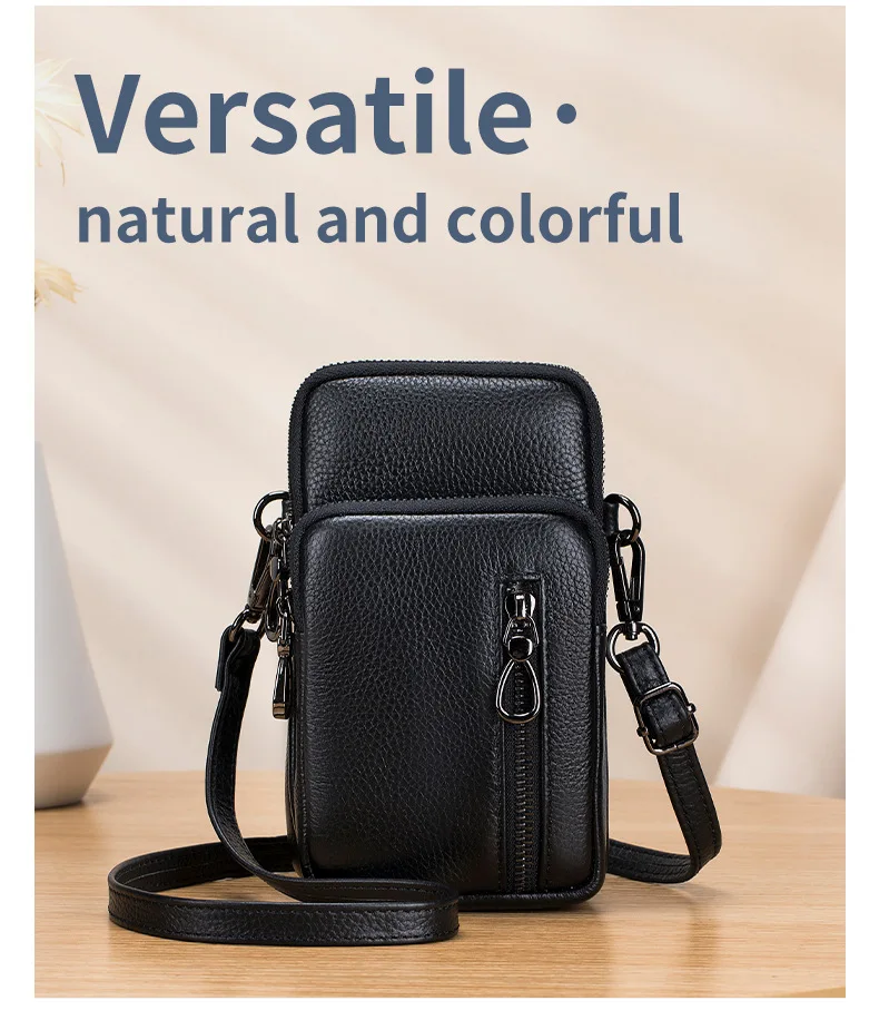 Lightweight Crossbody Messenger Bag, Women's Cow Leather Small Shoulder Purse, Multi Compartment Pocket, Vertical Phone Bag - Image 16