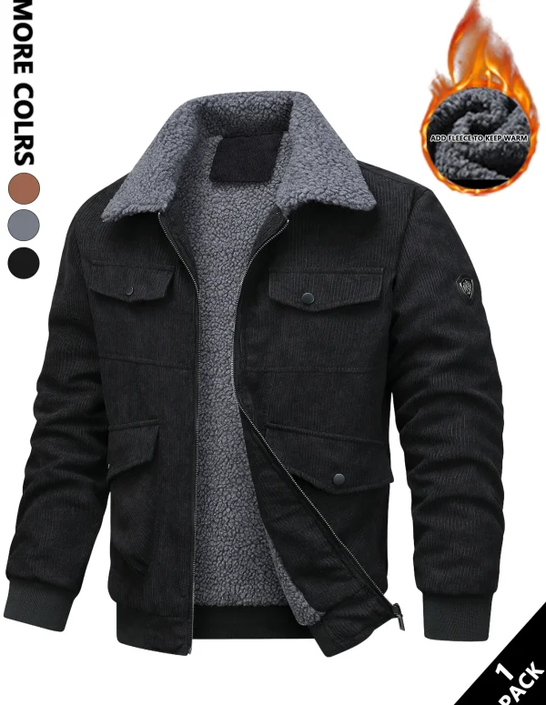 Men's Corduroy Jacket, Durable and Wear-Resistant, Versatile and Easy to Match, Suitable for Light Casual Wear in the Workplace, Light Outdoor Activities, Layering in Autumn and Winter, Warm-Up for Sports, Casual Outings, and Short Trips