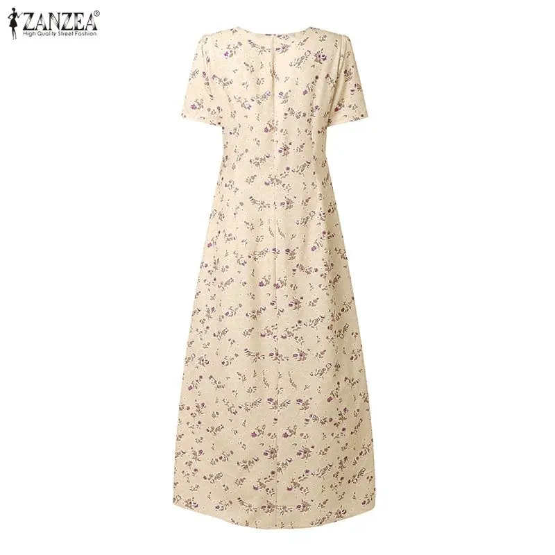 2026 ZANZEA Summer Floral Printed Dresses Women Elegant Casual Holiday Party Dress A Line Robe V Neck Short Sleeve Work Sundress - Image 18