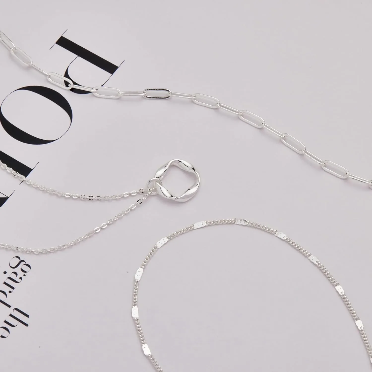 Layered 14k Gold Plated Necklaces for Women Stackable Silver Plated Circle Paperclip Chain Pendant Choker Necklace Set For Woman - Image 4