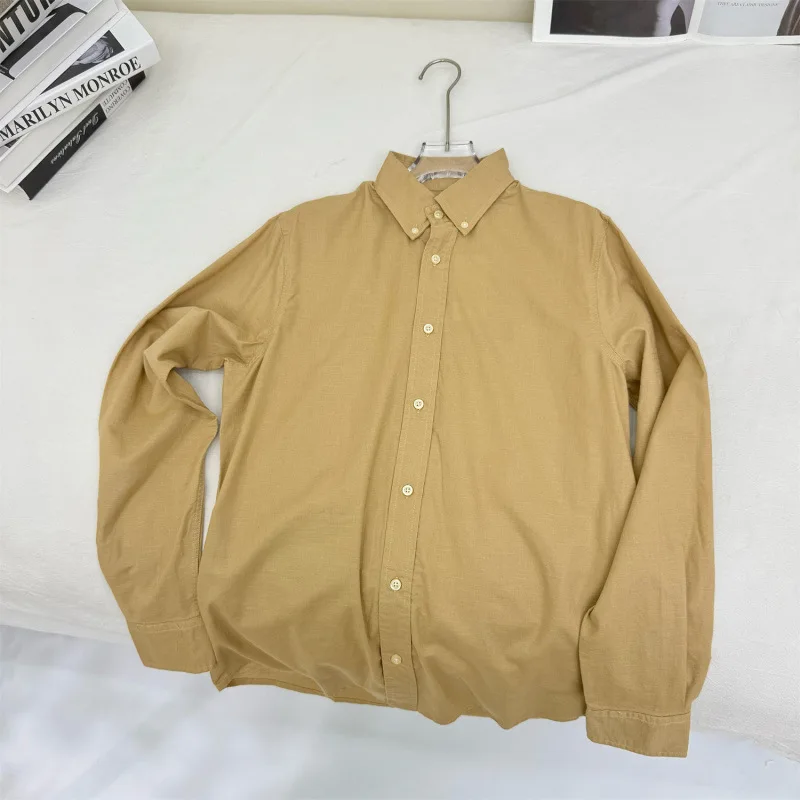 Long sleeved shirt for men and women Linen material unisex old money style solid color embroidered designer long shirt - Image 10