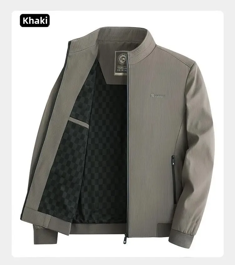 Spring Autumn Men's Stand Collar Jacket Windproof Casual Business Wear Coat Blue Black Khaki Outdoor Overcoat Men Clothing - Image 13