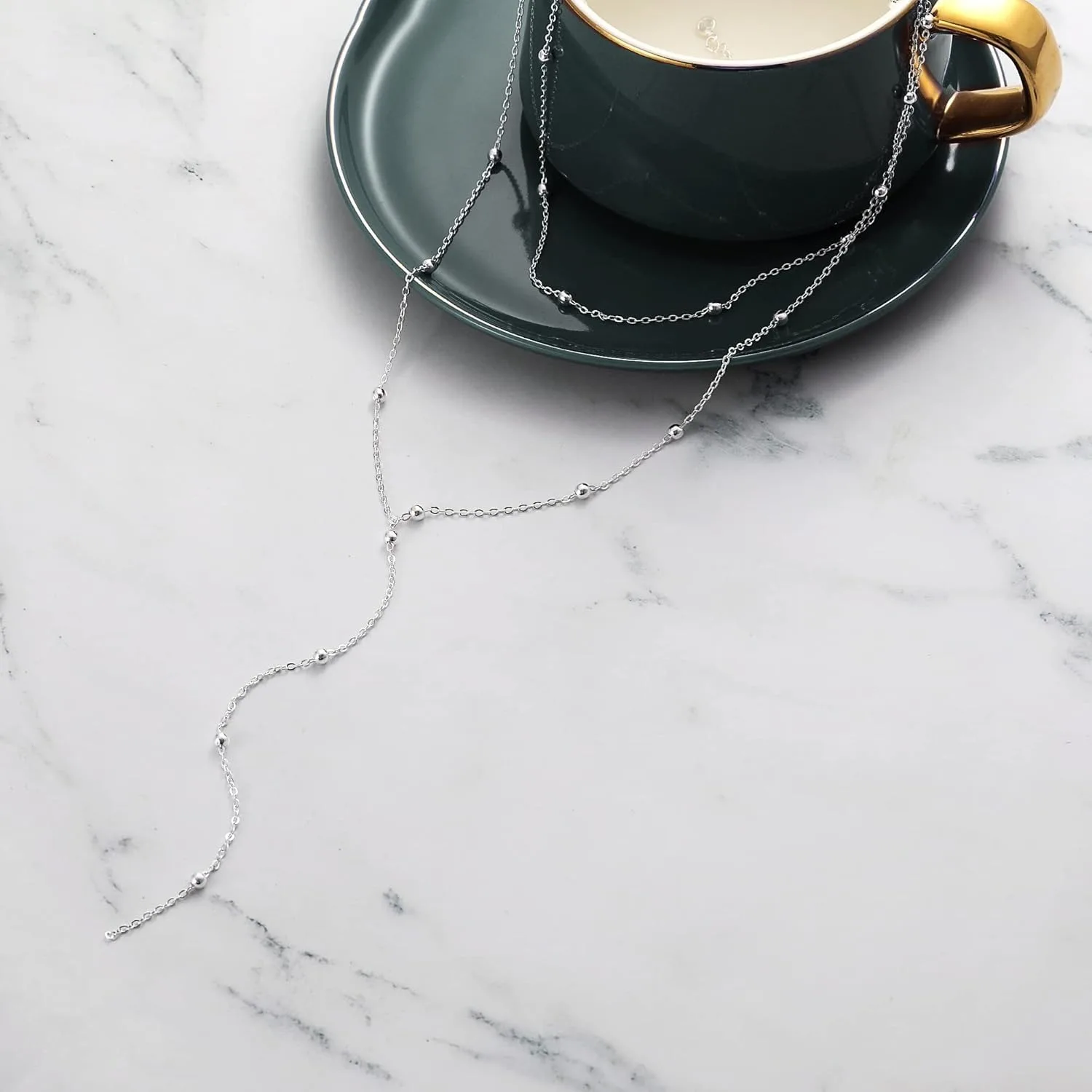 Gold Necklace for Women 14k Gold Plated/Silver Y-Shaped Pendant Necklace Layered Beaded Chain Drop Necklaces For Women Gift - Image 14