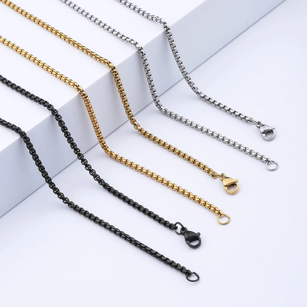 Stainless Steel Square Box Chain Necklace For Men Women Retro Black Gold Silver Color Choker Metal Jewelry DIY Accessories - Image 3