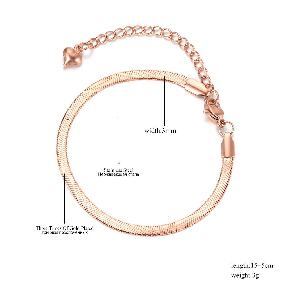 Lokaer Titanium Stainless Steel Snake Chain Thin Bracelets For Women Girls Rose Gold Plated Bohemia Party Blade Bracelet B18075 - Image 2