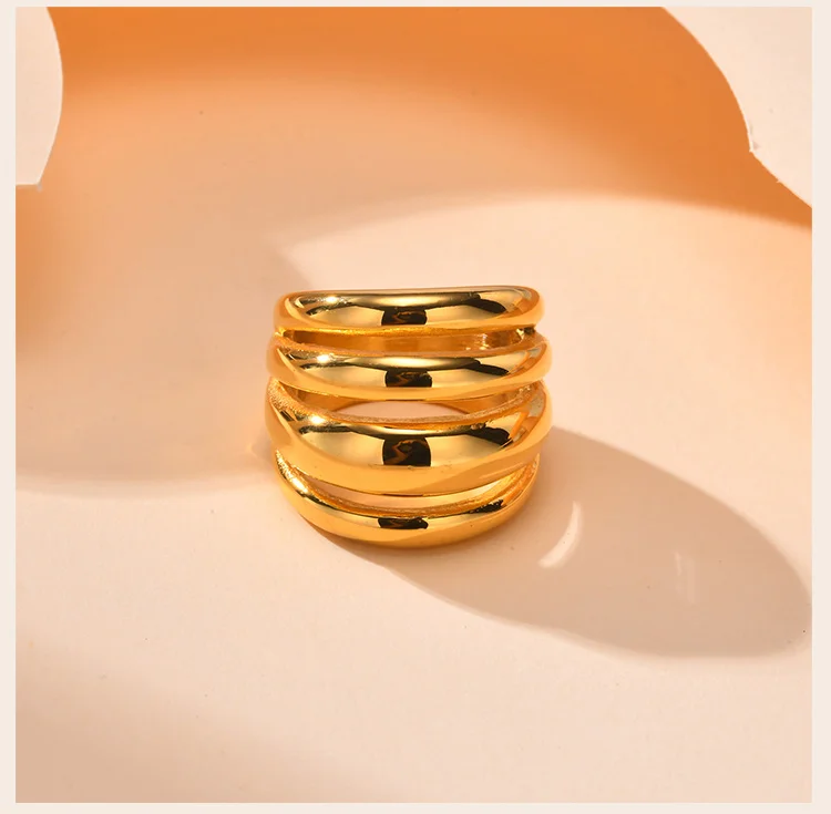 Multilayer Chunky Ring Stainless Steel 18k Gold Plated, Chunky Minimalist Simple Rings Fashion Gift for Women - Image 12