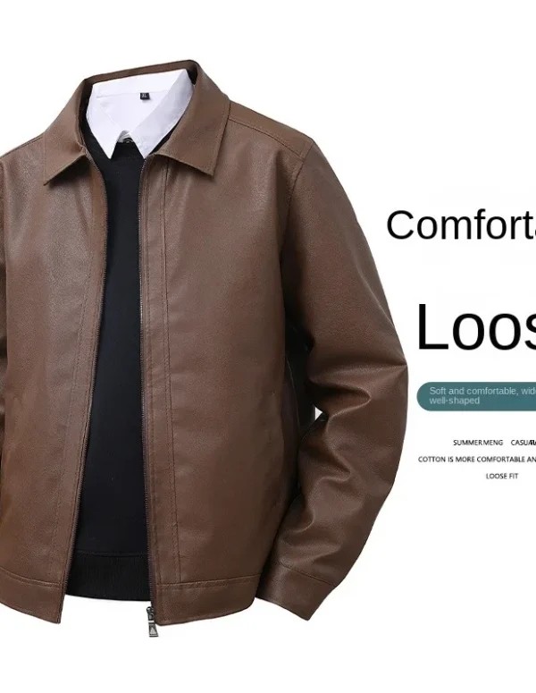 2025 new leather jacket men's spring slim fit lapel casual jacket men's top windproof casual jacket men's cross-border