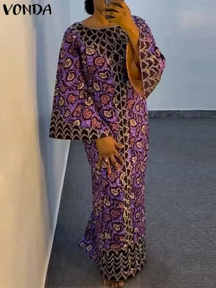 VONDA Bohemian Party Dress Elegant Women Printing Sundress Vintage Flare Long Sleeve Maxi Vestidos Oversized O-Neck Robe Femme - Image 3