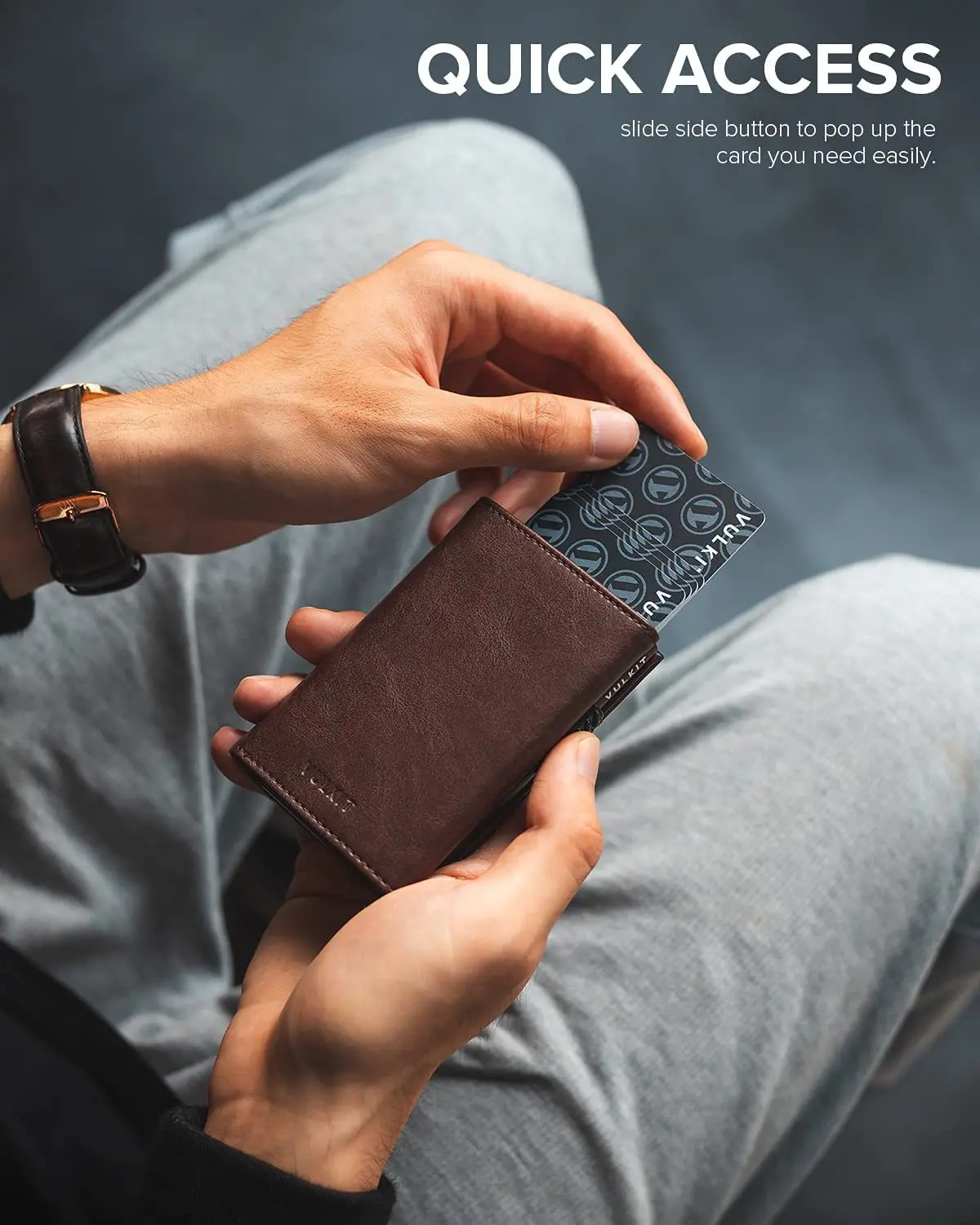 Men Card Holder with Money Pocket PU Leather Pop Up Minimalist Wallet RFID Blocking Slim Metal Bank Card Case - Image 12