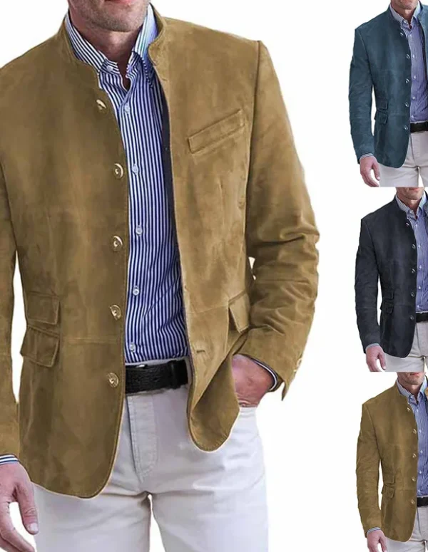 Autumn Winter Men's Casual Suede Blazer Jacket Long Sleeve Solid Color Single Breasted Button Fashion Jackets