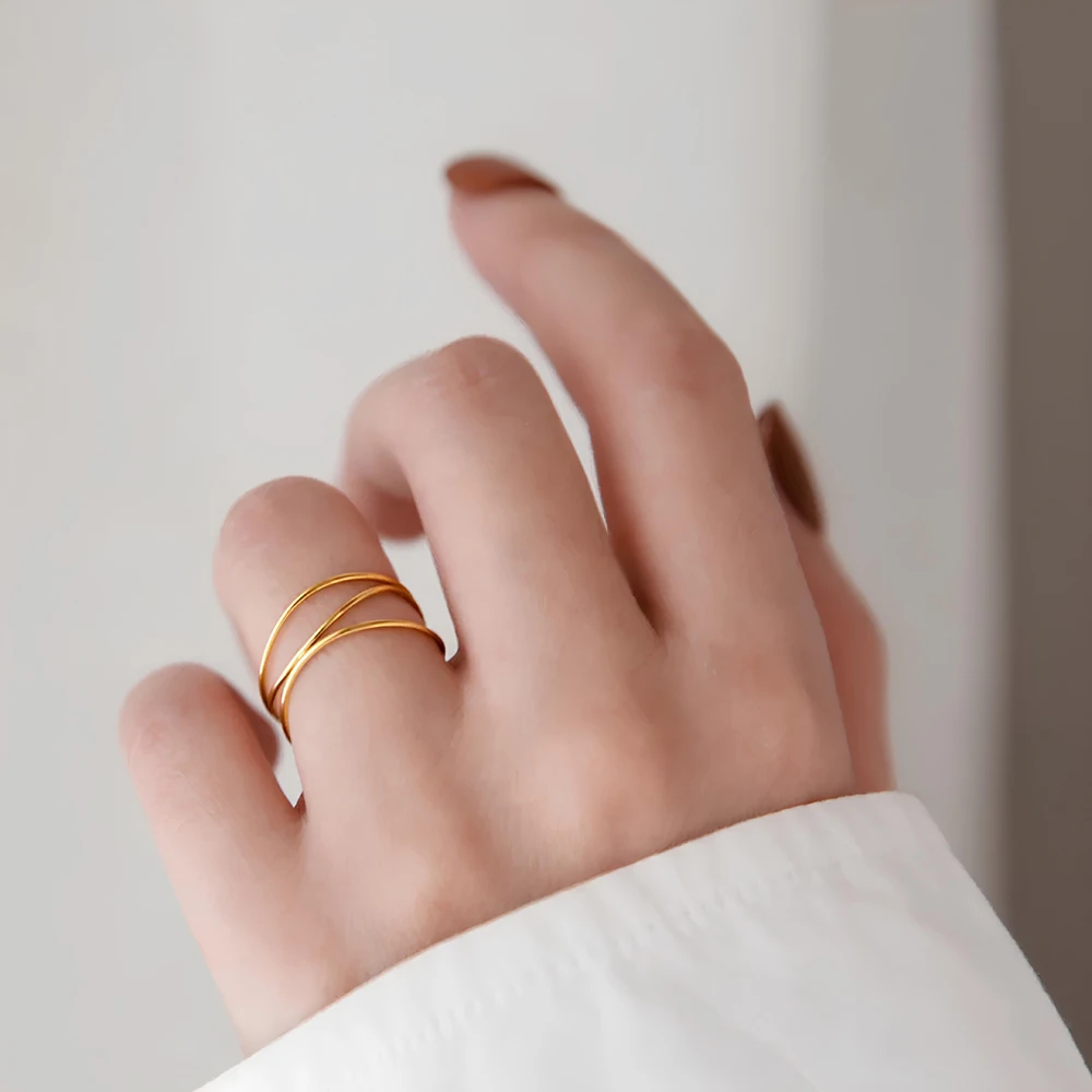 Top Sale Three Layered Wave Finger Rings For Women Simple 18K Gold PVD Plated Stainless Steel Waterproof Jewelry 2025 - Image 10