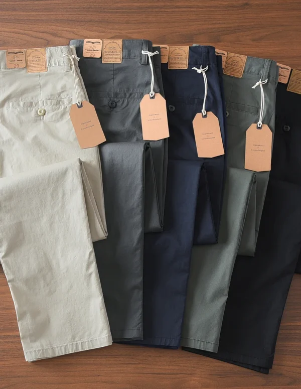 2025 Summer New American Retro Thin Micro Elasticity Casual Pants Men's Simple 97% Cotton Slim CHINO Business Straight Trousers