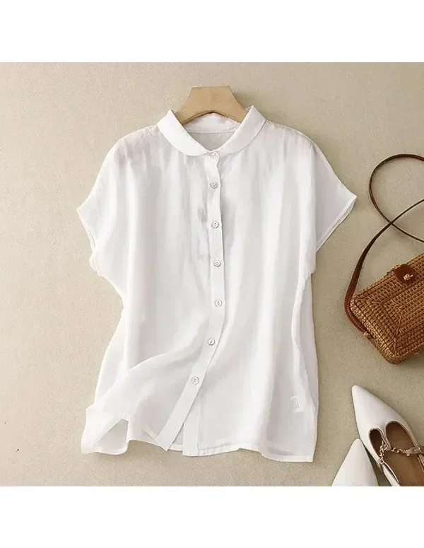 Plus Size Shirts 2025 Summer Women‘s Loose Lapel Elegant Short Sleeved  Casual Ladies Blouses Button Up Fashion Comfortable Tops