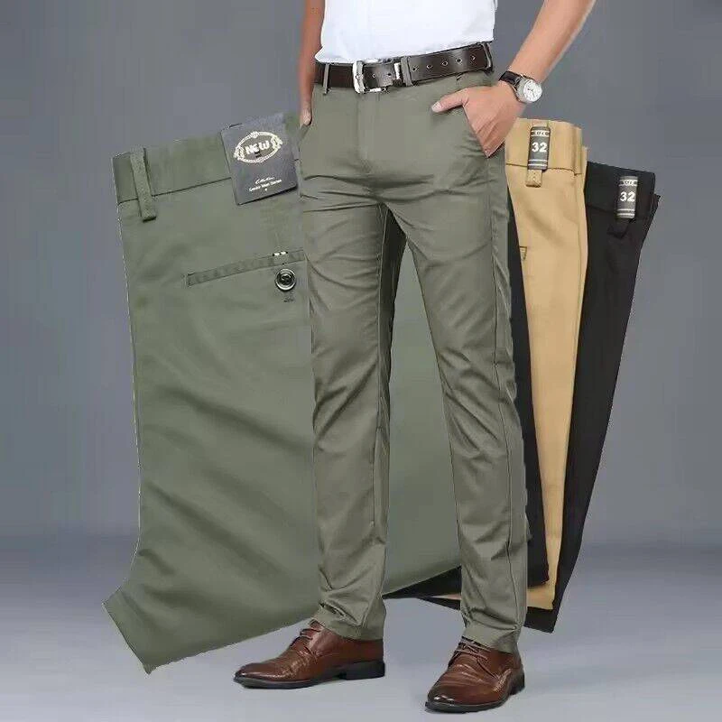 2024 Summer Thin Men's Business Casual Pants Korean Style Stretch Straight Fashionable Versatile Casual Suit Long Pants Male