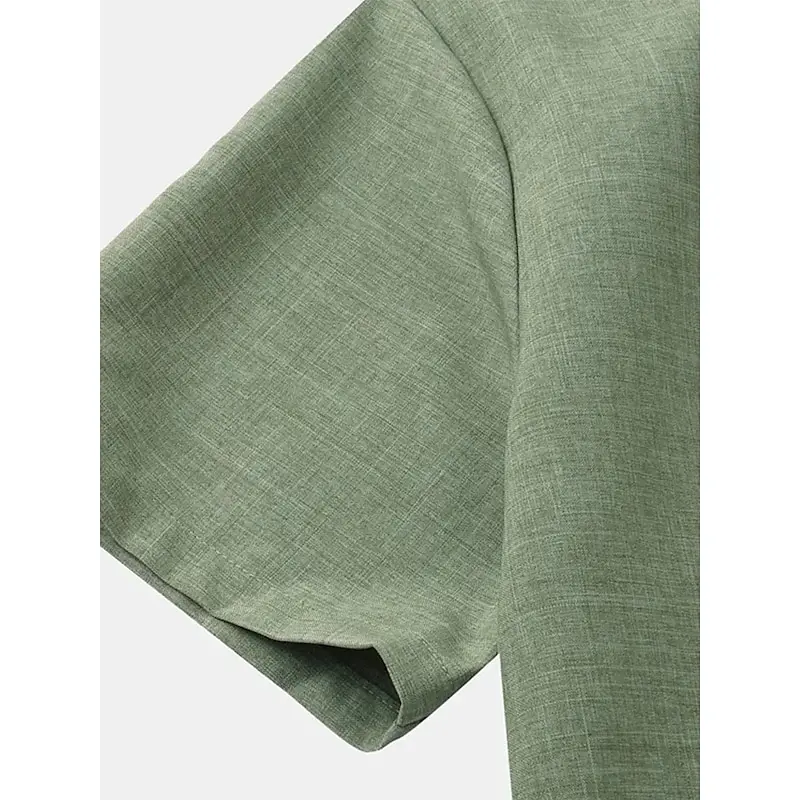 Men's tops linen 100% hot sale linen shirt half cardigan button stand collar solid color shirt linen European size - Image 11