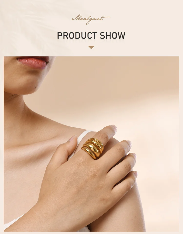 Multilayer Chunky Ring Stainless Steel 18k Gold Plated, Chunky Minimalist Simple Rings Fashion Gift for Women - Image 9