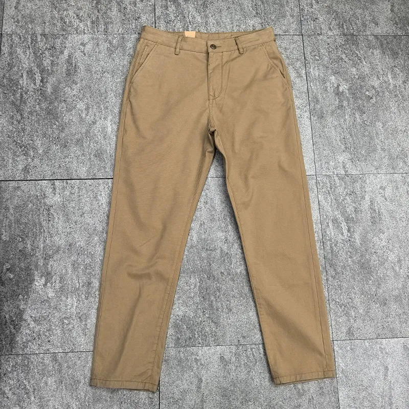 2026 Spring New American Retro Woven Twill Chino Cargo Pants Men's Fashion 100% Cotton Washed Casual Business Straight Trousers
