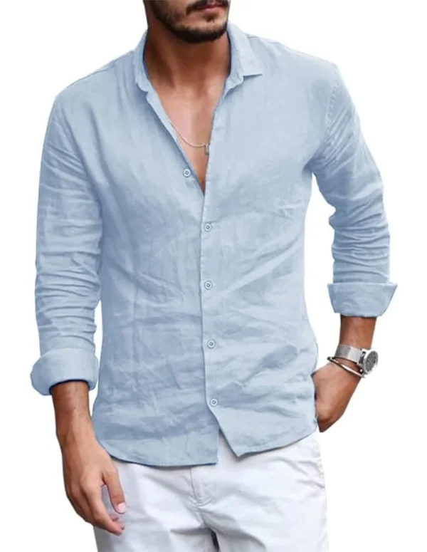 Summer Men Shirt Beach Cotton and Linen Shirts Men Cardigan Tops Long Sleeved Lapel Collar Men Clothing
