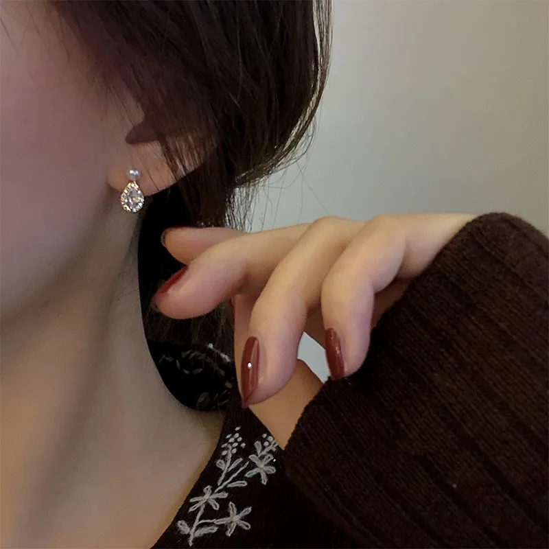 S925 Sterling Silver 14k Gold Plated Pearl Stud Earrings Water Drop Shiny Zircon Morning Dew Earrings for Women Wedding Jewelry - Image 4